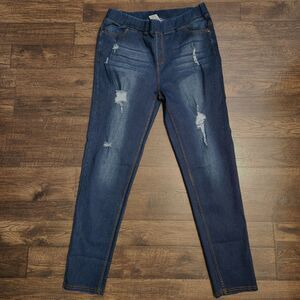 Jvini Ponte Pants Womens 3XL Blue Elastic Waist Super Stretch Distressed Jegging
